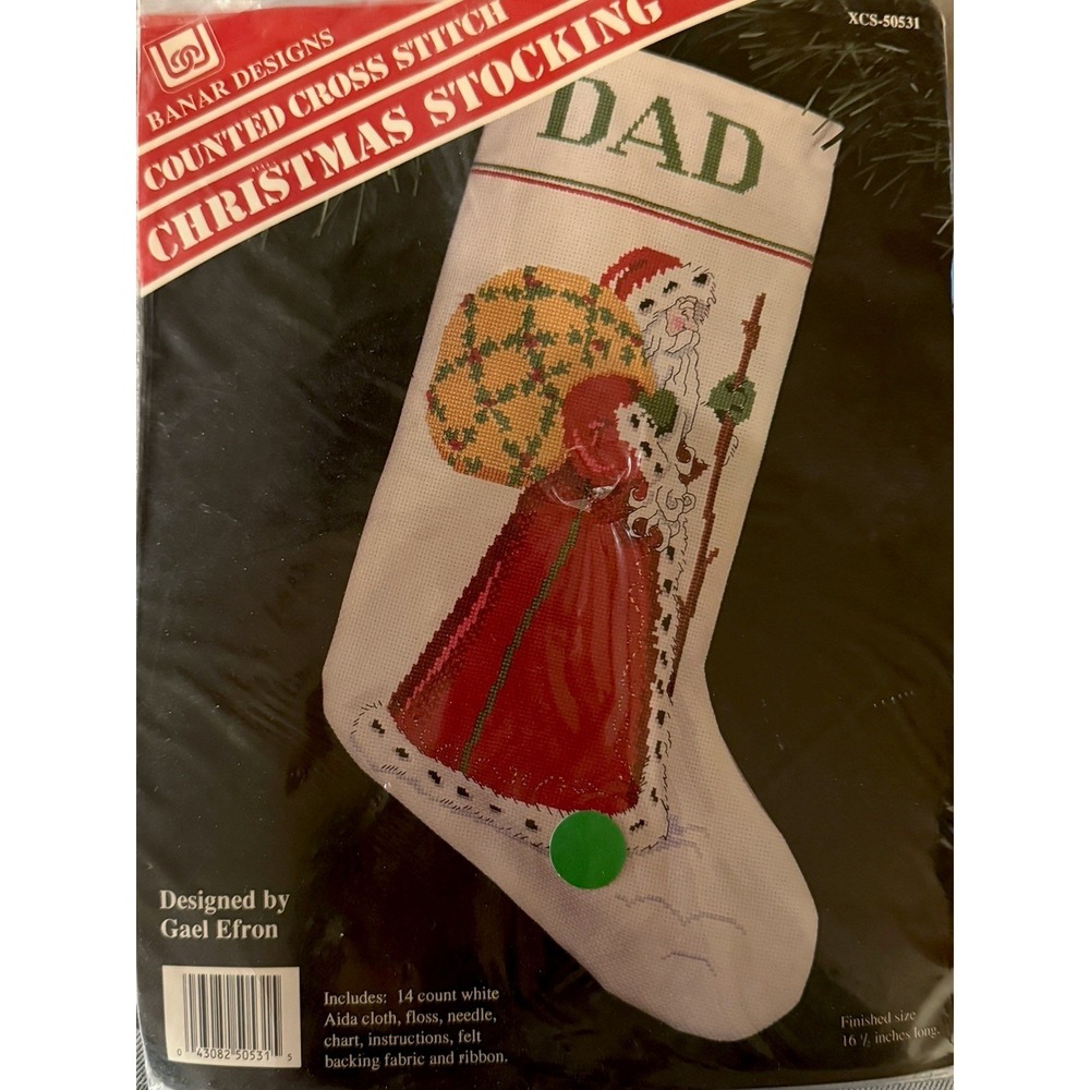 New Christmas Stocking 16" Counted Cross Stitch Kit Country Santa Banar Designs